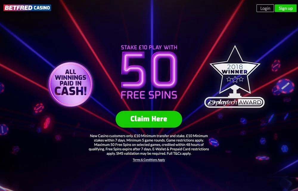 Screenshot from the Betfred Casino website
